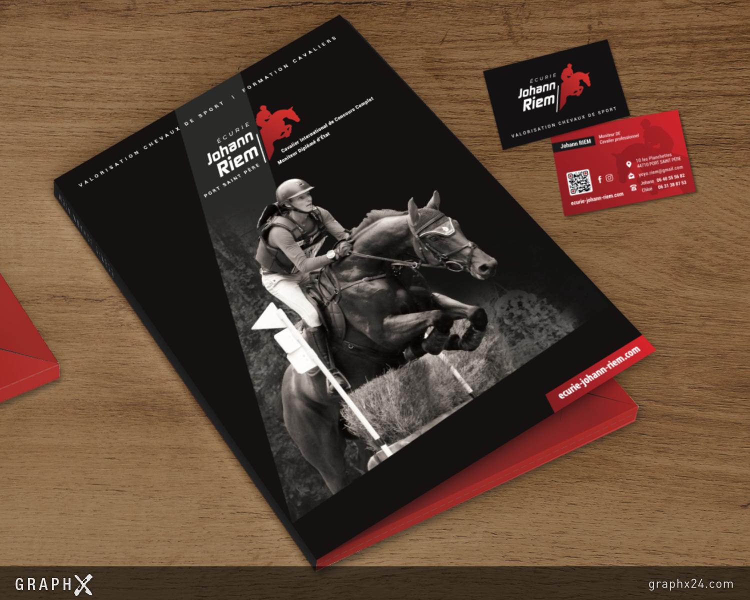 Création et impression pochette à rabat écurie haut niveau
